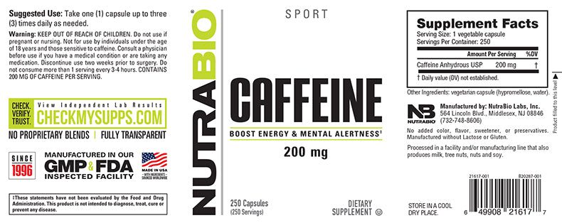 Nutrabio - Caffeine 200mg