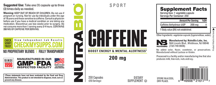 Nutrabio - Caffeine 200mg